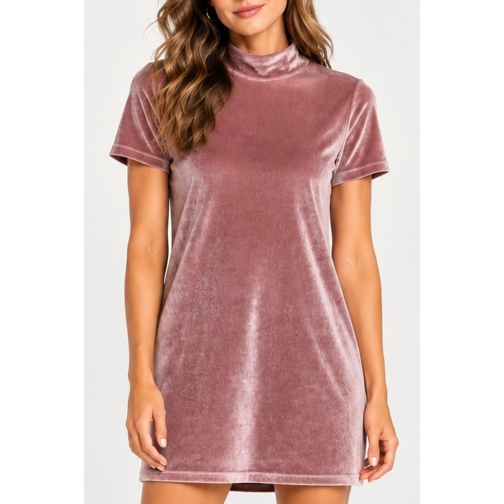 Madewell Crushed Velvet Mockneck Mini Dress Mauve Pink XL